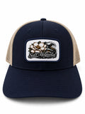 Salt Magnolia Floral Wave Patch Hat in navy and khaki with magnolia and wave patch