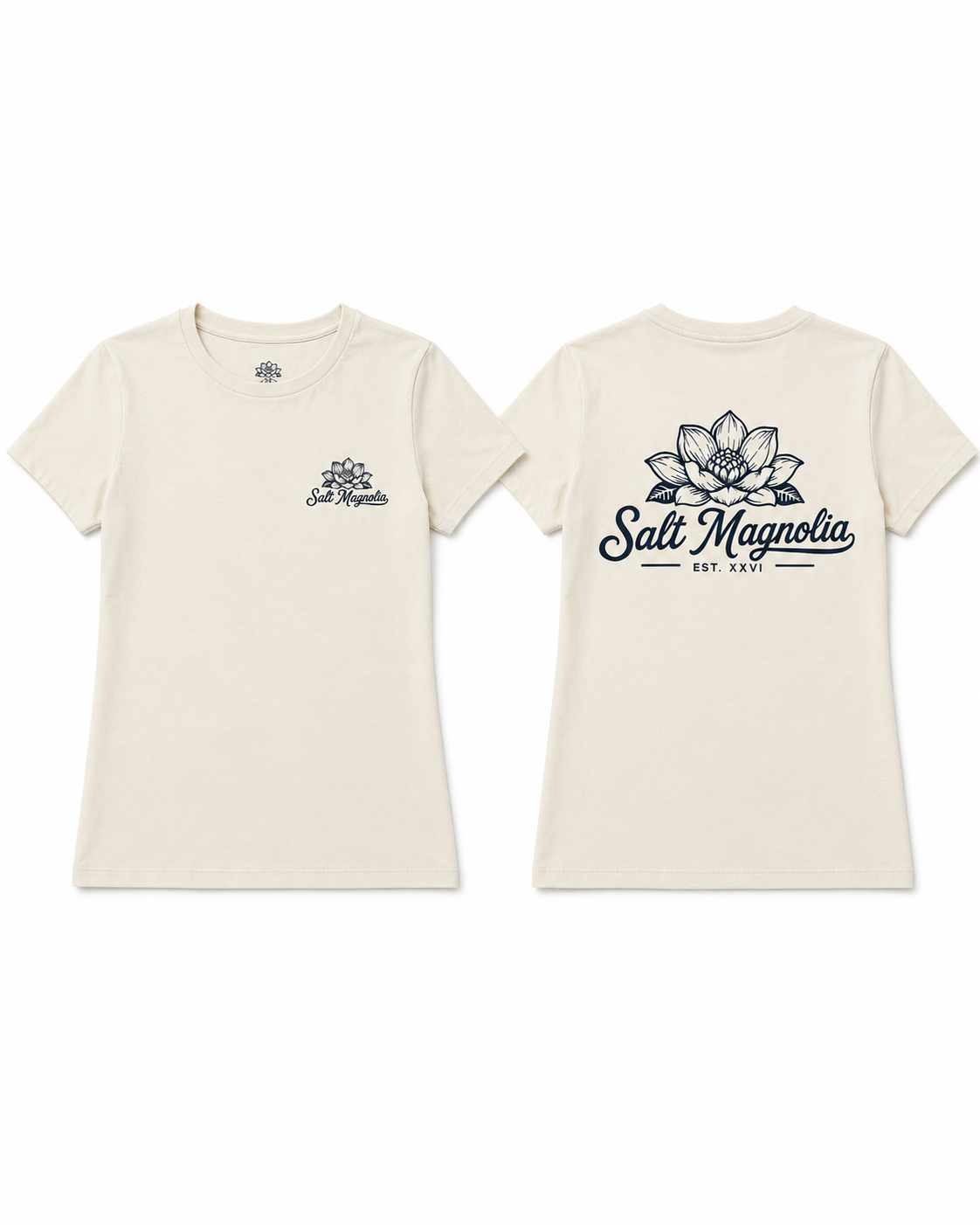 Salt Magnolia Classic Logo Tee in Natural, front and back