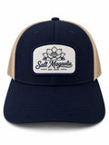Salt Magnolia Classic Logo Patch Hat in Navy Dark Khaki - trucker hat with white magnolia logo patch