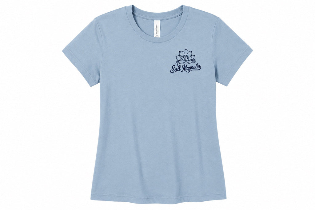 Salt Magnolia Wave Tee in Dusty Blue, front view